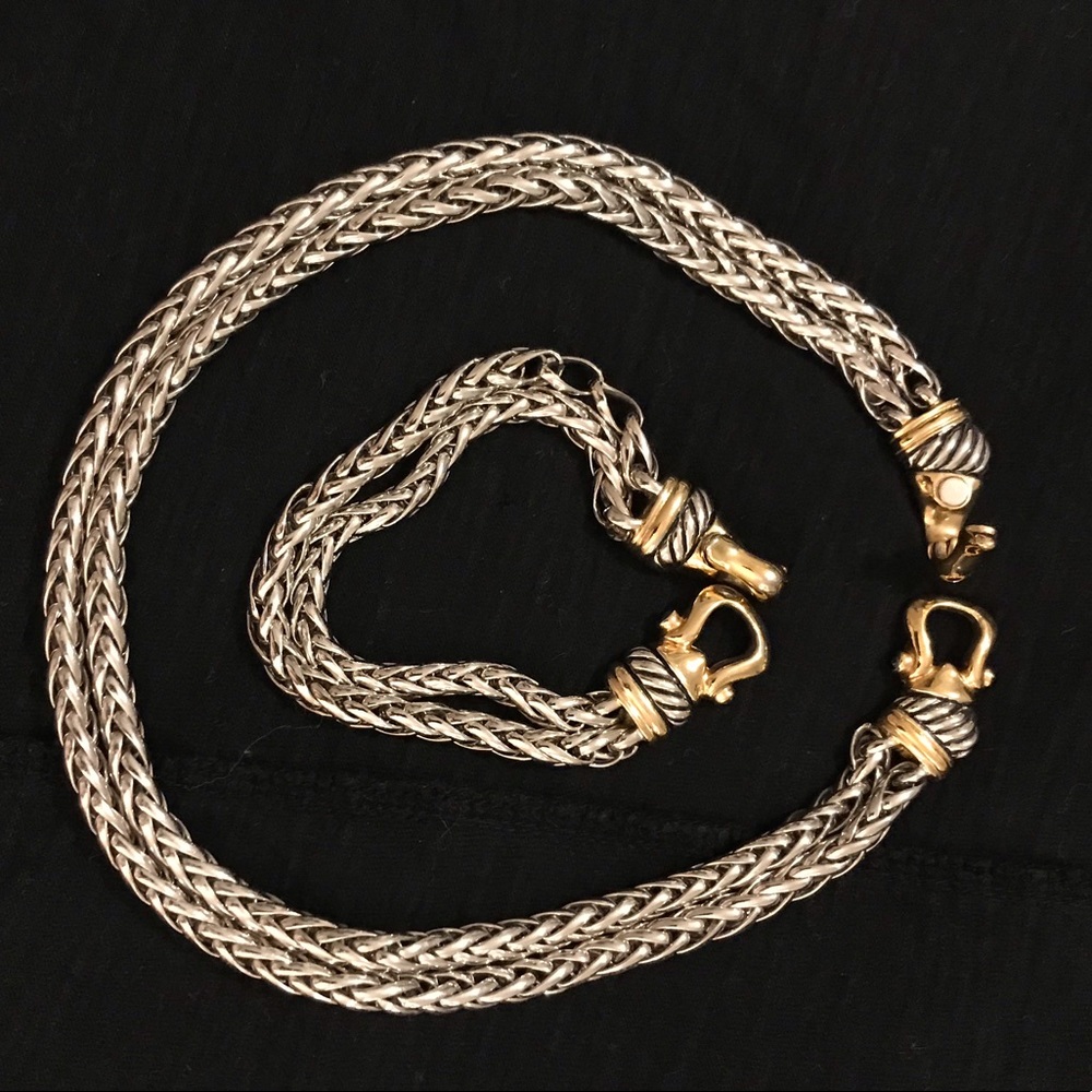 Silver and Gold Necklace and Bracelet Set